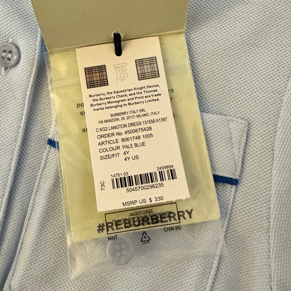 New with Tags, Burberry Girl's Langton Polo Dress, Size 4, Pale blue - Picture 4 of 4